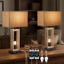 Modern Farmhouse Table Lamps 2-Pack with Up & Down Light, USB-A/Charging Port...