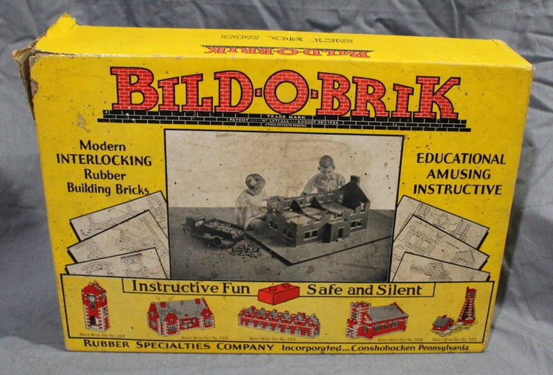 1934 *BILD-O-BRIK* Set No 503 Rubber Brick Building Block Set MINIBRIX