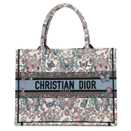 Dior Book Tote Toile de Jouy Papillon Size Medium Canvas White/Multicolor M1...