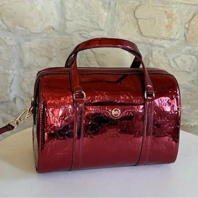 Michael Kors Jet Set Medium Metallic Logo Debossed Satchel Bag