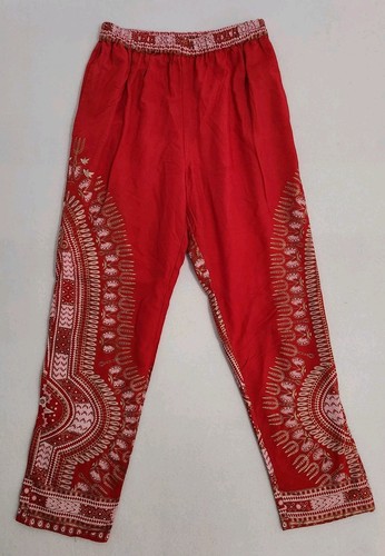 Lapogee Medium Indian Designed Pants Elastic Waist Red Gold Floral Ethnic Boho 