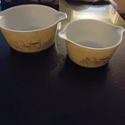 VTG Pyrex 2 Mushroom Forest Fancies Casserole Bowl Dishes 1 W/Lid