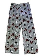 Disney Mickey Mouse Unisex Kids Fleece Pajama Pants Gray Plaid Christmas M