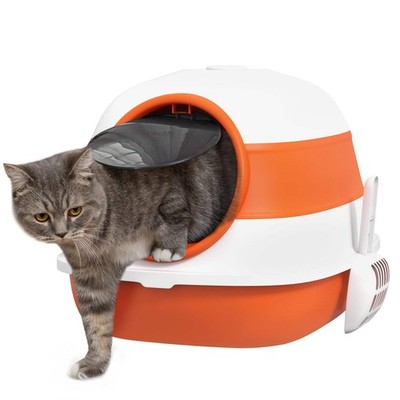 PawHut Faltbare Katzentoilette mit Deckel, Deo, Schaufel, Orange