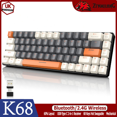 ZIYOULANG K68 60% Wireless Mechanical Keyboard Hot Swapp, Milkshake-Red Switch