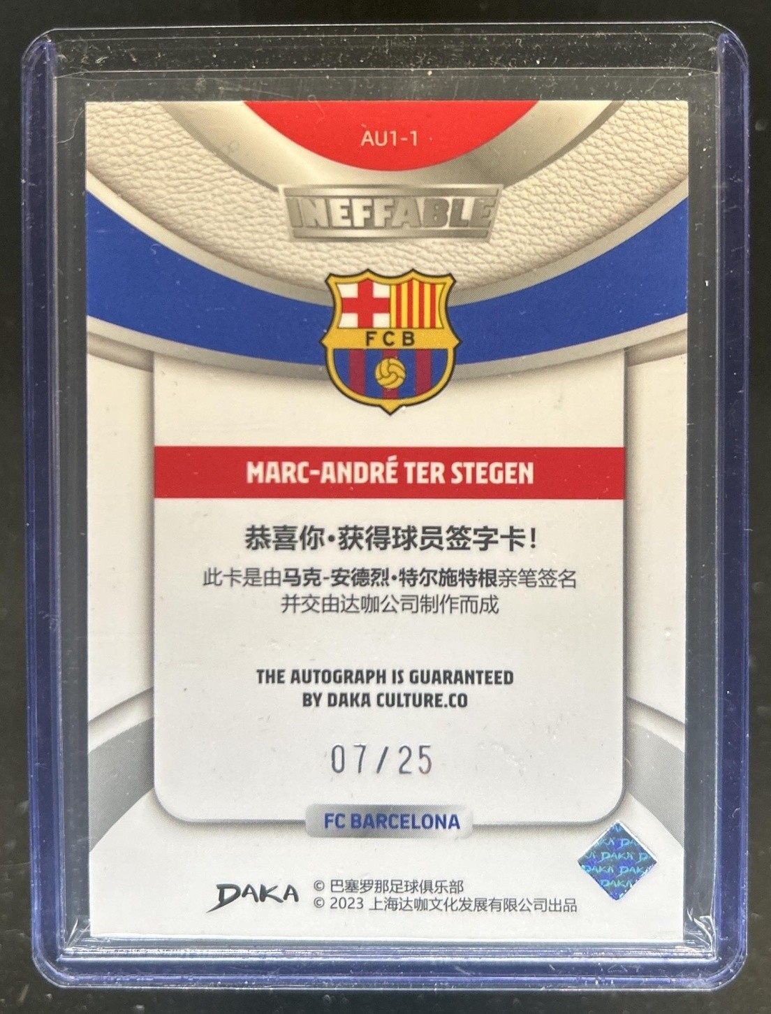 2022-23 Daka Ineffable FC Barcelona Marc-Andre Ter Stegen Auto Silver #/25 view 2