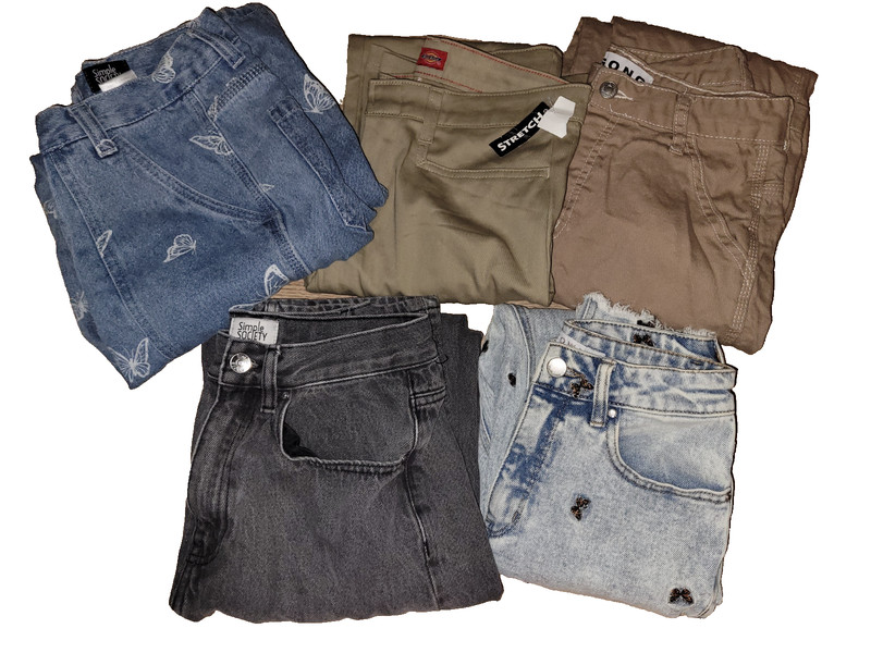 💥 Ladies 5 Pair 3 S Denim Pants Jean Lot Butterfly Blue Black Brown Khaki Women