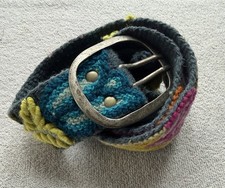 Jenny Krauss Embroidered Wool Handmade Belt Boho Peru Small Blue Floral Flower