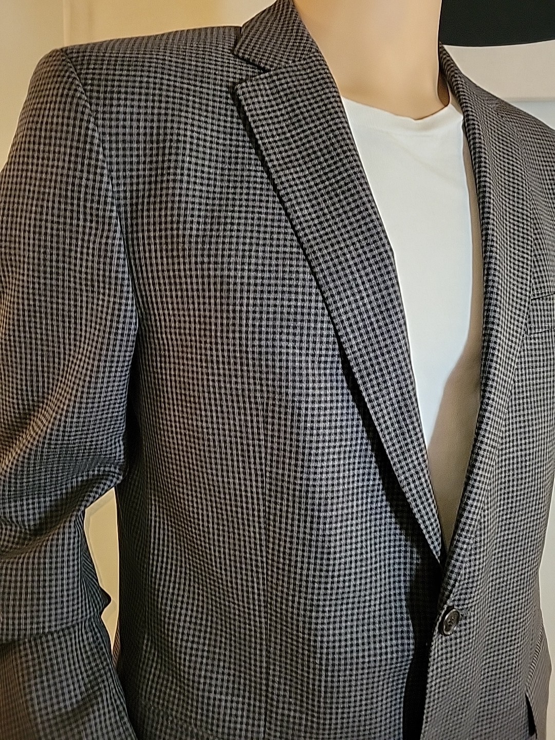Hugo Boss James 2 Schurwolle Virgin Wool Plaid Blazer Mens Sz 42L Gray Black thumbnail 2