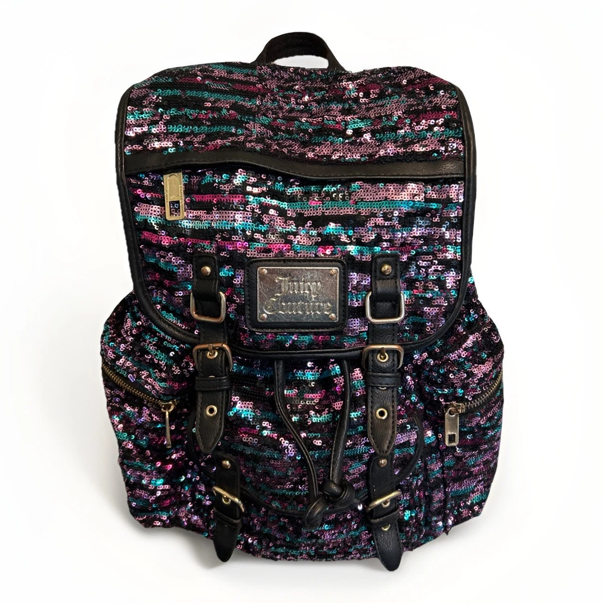 Juicy Couture Turquoise Sequin Backpack with Black Trim Juicy Couture Sequined Backpack American Flag Stars Striped  main image 3