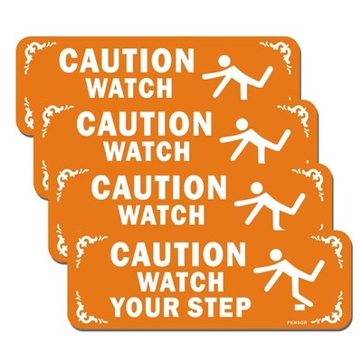 4 PCS Caution Watch Your Step Signs 9x3 Inch Acrylic UV Protected Durable