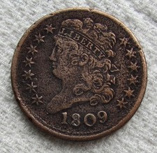 1809 1/2C Classic Head Copper Half Cent Early Rare Key Date VF XF Cleaned