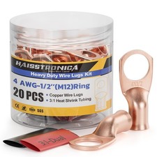 haisstronica 10pcs 4 AWG - 1/2 M12 Battery Cable Lugs, Heavy Duty Copper Wire...