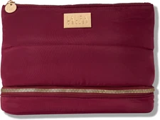 Quilted Makeup Bag with Brush Case, Burgundy - Toiletry Bag Organizer for Travel