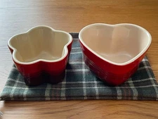 LE CREUSET Red Heart & Flower Mini Cocotte Set with Lids, Used, Japan