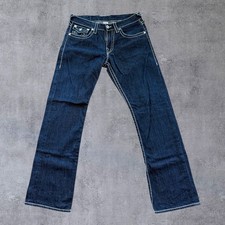 True Religion Joey Jeans Mens 33 USA Made Dark Wash Thick White Stitch Straight