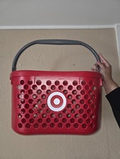 Target Full Size Basket Gray Handle Red Bullseye Logo Shopping Storage Store Ad