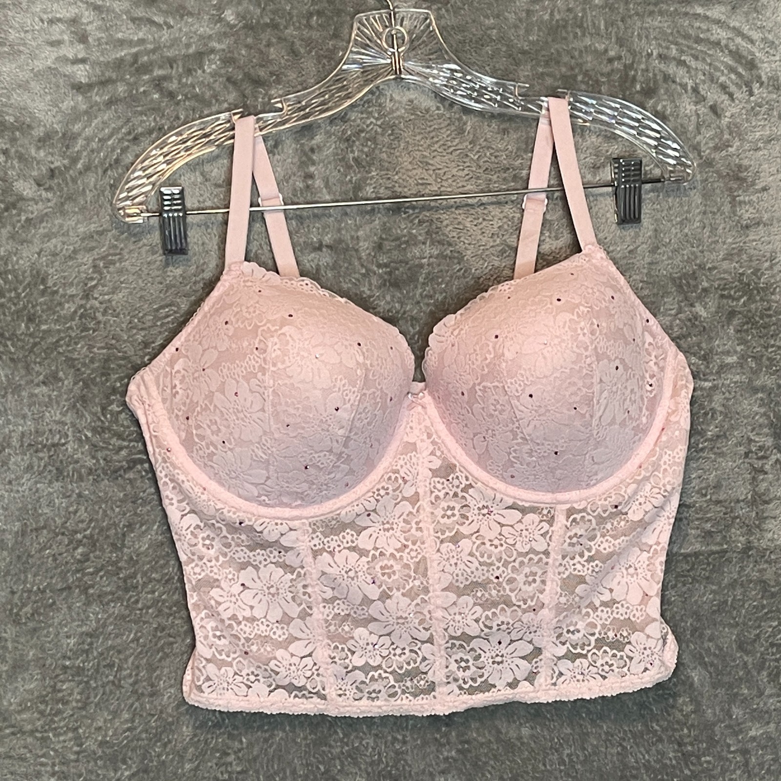 PINK Victoria Secret Diamante Lace Corset Bra Top 2XL Dollette Romantic Coquette