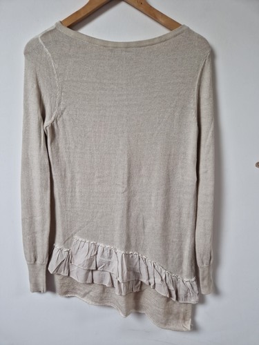 Mint Velvet Cashmere Mohair Blend Asymmetrical Thin Knit Ruffle Jumper Top Sz 8