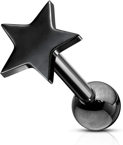 Fashion 16 Gauge Flat Star Cartilage/Tragus Stud 316L Surgical Steel (Choose Co