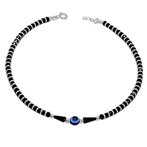 2 Pc 925 Pure Silver Evil Eye Protection Anklet, Adjustable Black ...