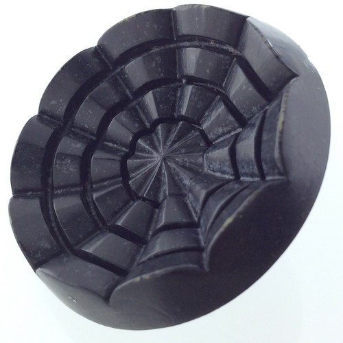 Vintage Ladies Wood Lacquered Hand Carved Black Button For Fur Coat 1 5/8in N743