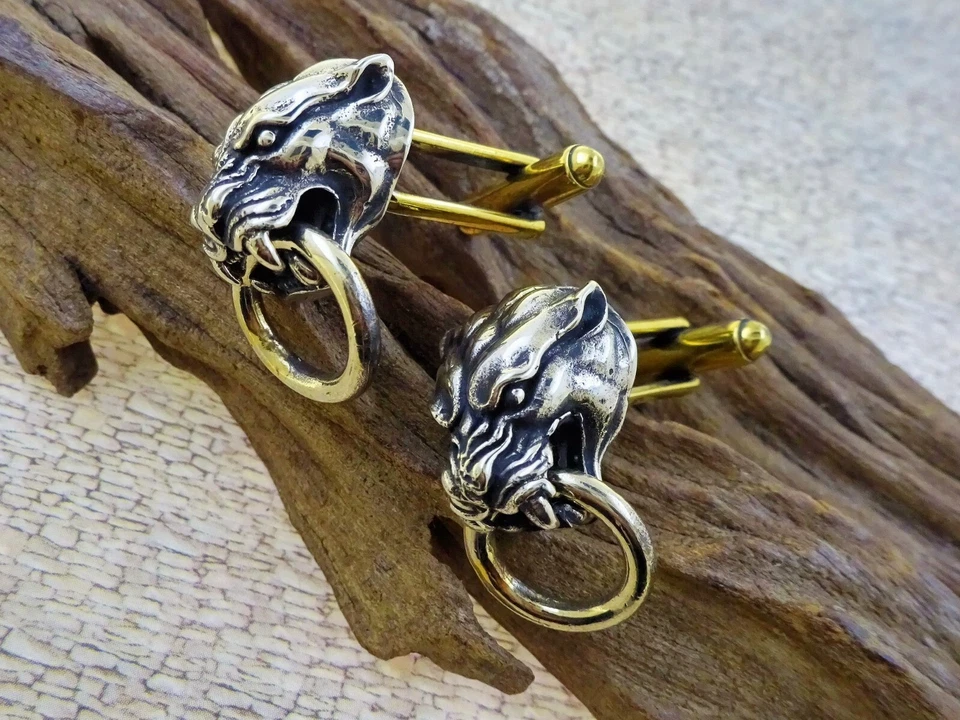 Gemelos de tigre de fantasía hechos a mano joyería de tigre regalo para él Foto 2 de 3