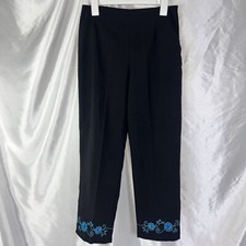 Vintage Retro Black High-Waist Floral Embroidered Ankle Pants Office, Feminine 8