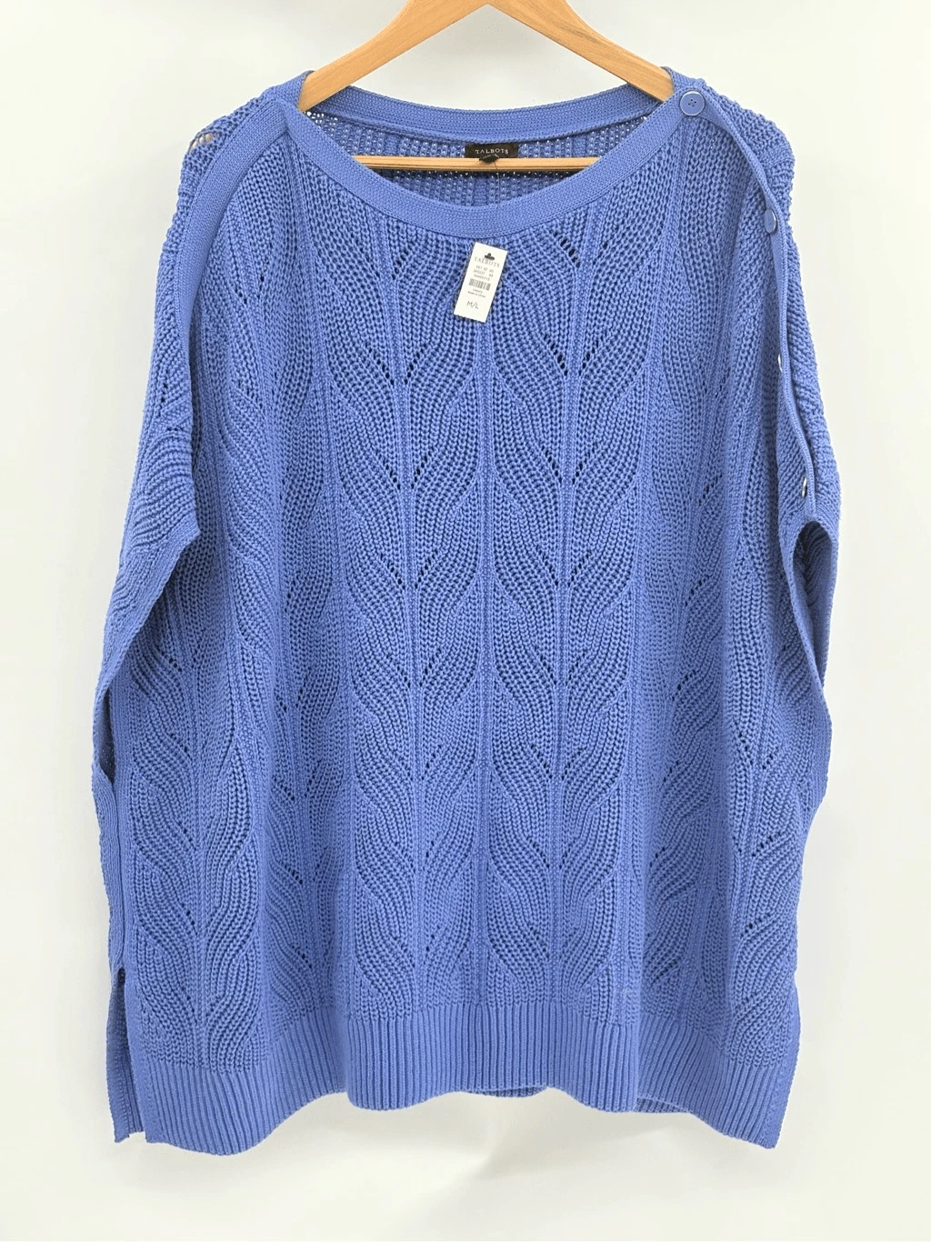 Talbots Sweater Boxy Poncho Tunic Women Medium/Large Blue Sleeveless Buttons New