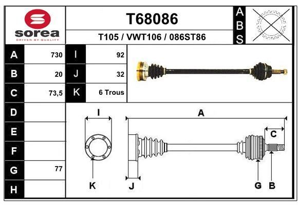 Cardan de transmission avant pour VW Polo II 1.0 1.3 1.4 D Coupé et modèles avec catalyseur