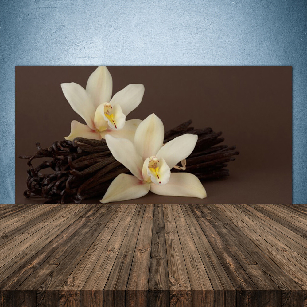 Panneau de verre pour cuisine 140x70 cm au design floral vanille haut de gamme