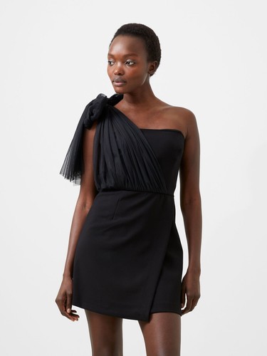 NEW FRENCH CONNECTION Black WHISPER One Shoulder TULLE OVERLAY Mini DRESS US 8 - Picture 10 of 14