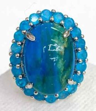 HSN Colleen Lopez Sterling Silver Opalina and Neon Blue Apatite Ring Size 7