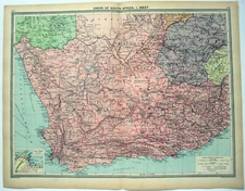 Union of South Africa - Western - Large Original 1926 Map by George Philip.