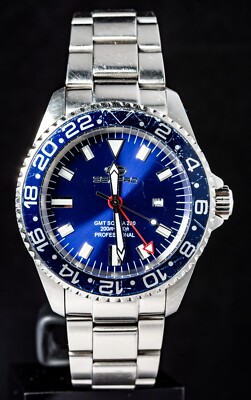 Seapro GMT Scuba Diver blaues Zifferblatt Herren Quarzuhr -- funktioniert,