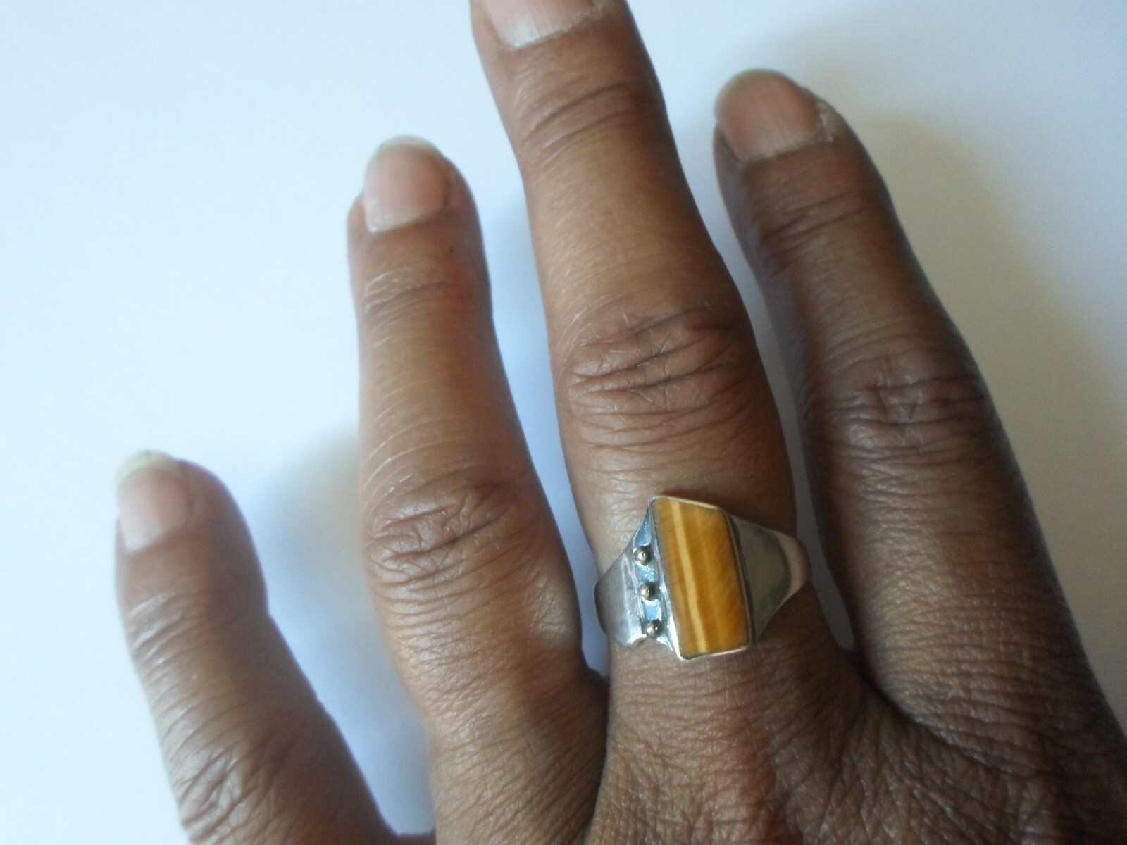 Solid silver ring, rectangle of tiger's eye, t. 60 - image 1