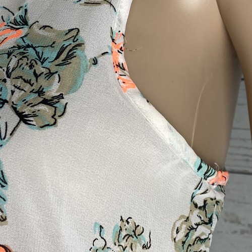 Live4Truth Tank Top Small Sheer White Neon Orange Floral Print Racerback Casual - Picture 6 of 12