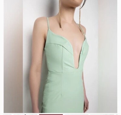 Akira Dress Green, Sea Foam Faux Leather Mid Dress Size Large Deep V | eBay