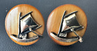 Vintage Swank Viking Sailing Ship Cuff Links Gold Plated On Wood