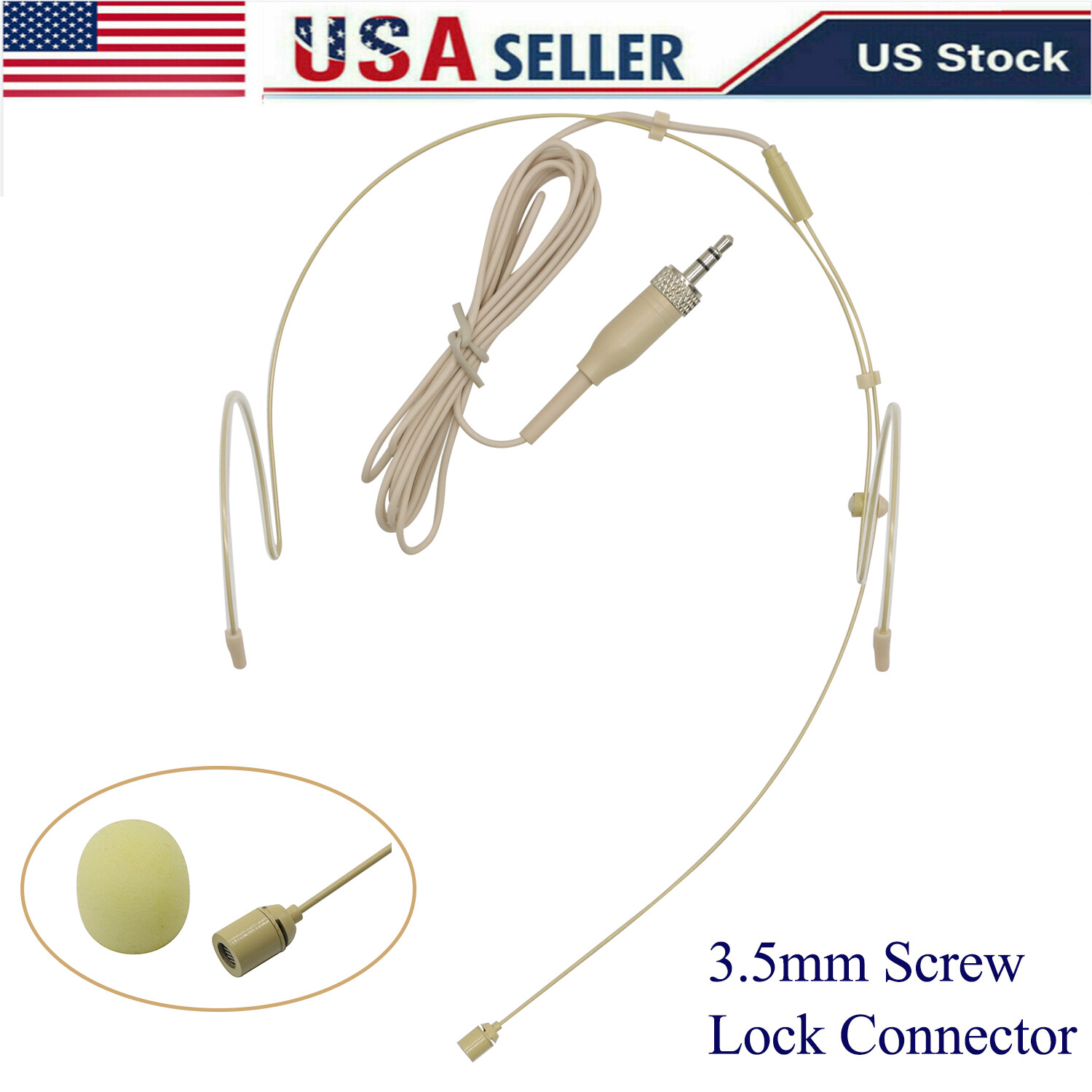 Microphone Headset Headworn Earset Mic for Sennheiser With 3.5mm Screw Lock US-image