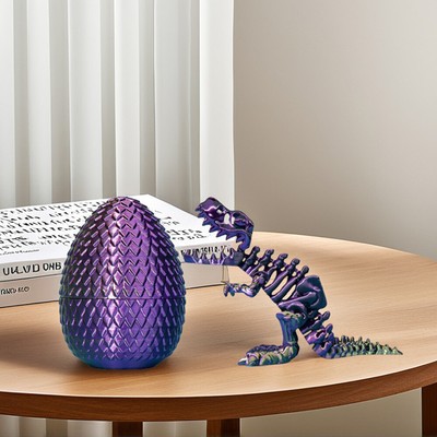 Beweglicher Gelenkdrache 3D Druck Dinosaurier Ei Gelenkdrache (schwarz-gold-lila)