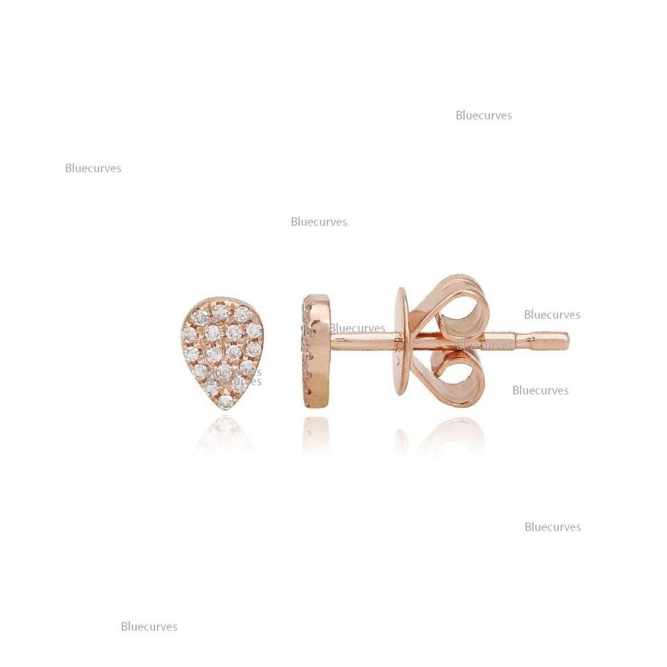 Aretes con tachuelas naturales de diamantes de pera pequeña de oro macizo de 14 k Foto 4 de 4