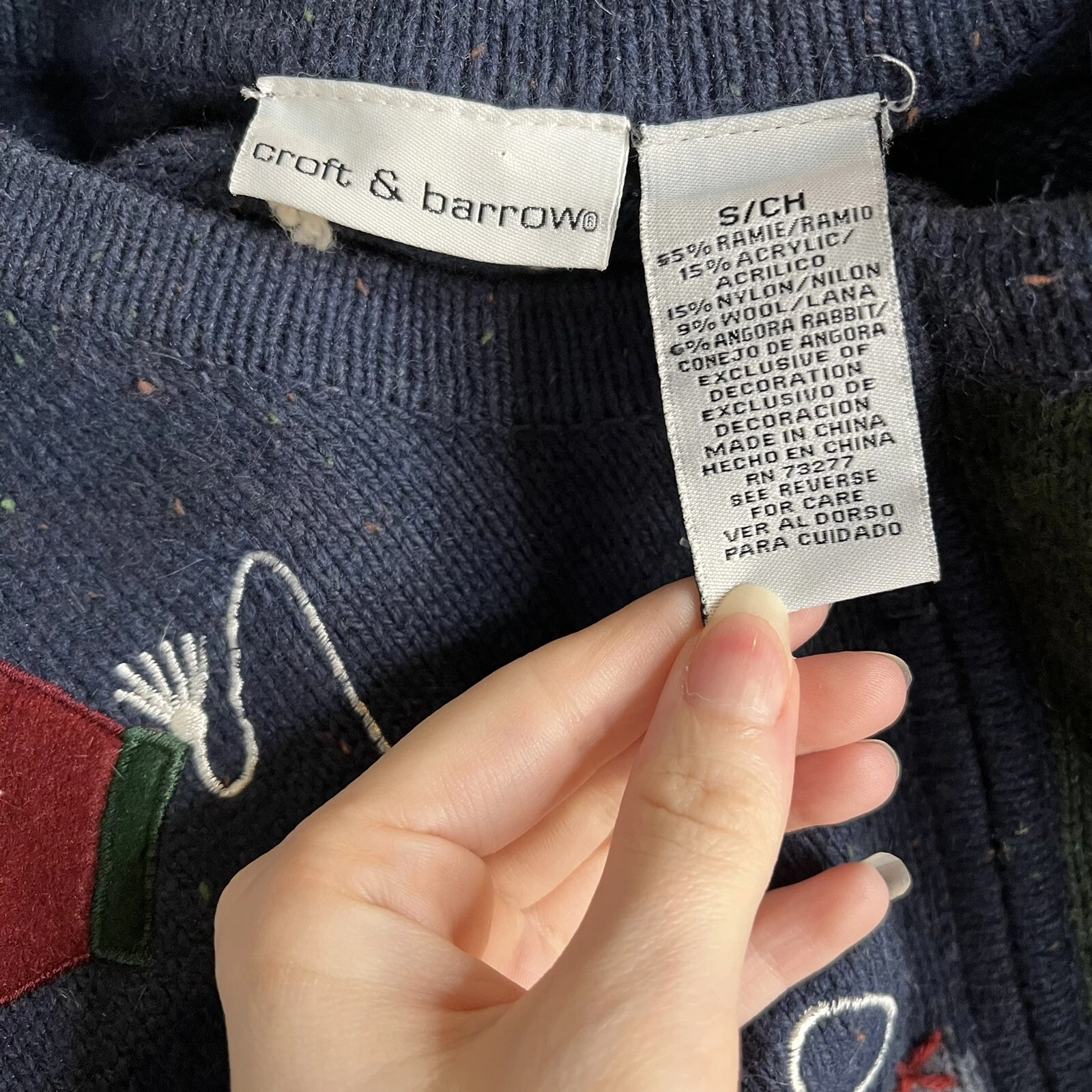 Croft & Barrow Ugly Christmas Sweater Womens S Blue Patchwork Zip Up Cardigan