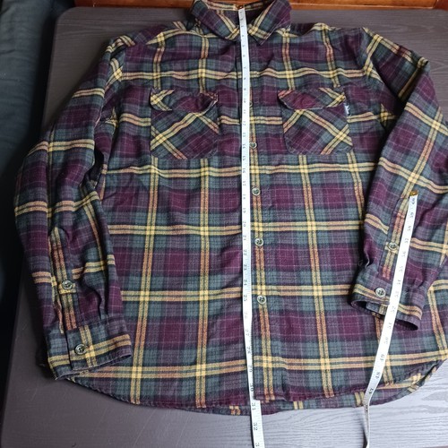 Botón de franela a cuadros Woolrich trabajo exterior manga larga púrpura verde talla XL - Imagen 11 de 13
