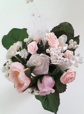 Vintage Millinery Silk Flowers Roses Pink White Cream F15