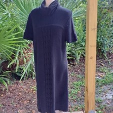 Susan Lawrence Turtleneck Sweater Dress Womens XL Black Knee Length Soft Knit