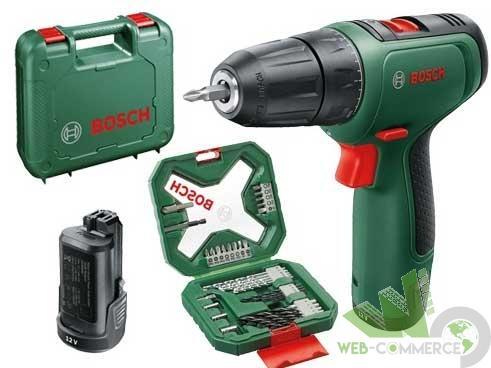 TRAPANO AVVITATORE CON 2 BATTERIE SET PUNTE BOSCH 12V 1,5 Ah EASY DRILL 1200+X34