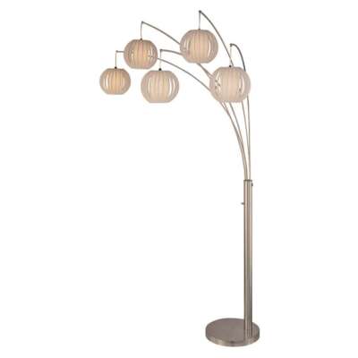 Lite Source 5-Lite Arch Lamp, Polished Silver, White Shade - LS-8872PS-WHT