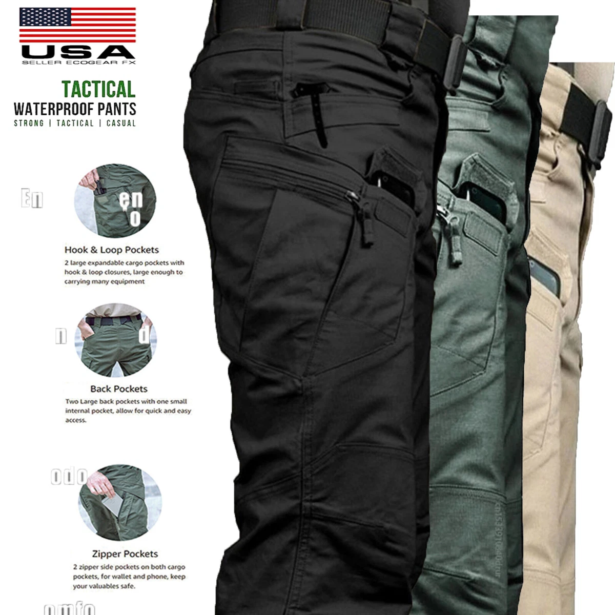 Shop 5 Pack of Men's Khaki Stretcher Trousers - Multi-color