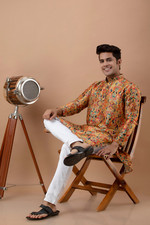 Men's Ethical Printed Mulberry Kurta - Perfect for Casual Wear